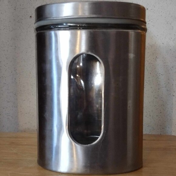 56 oz Airtight Oval Brushed Steel Wrapped Palladium Glass Canister with Window - Picture 1 of 3